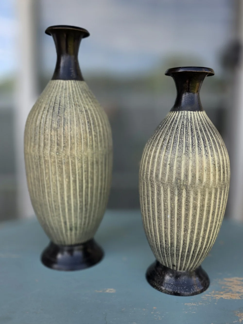 Decorative Vase Set Ribbed Textured Black Cream Boho Farmhouse Decor